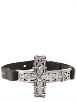 EMANUELE BICOCCHI - SILVER CROSS & LEATHER BRACELET - BLACK/SILVER