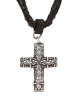 EMANUELE BICOCCHI - CHUNKY CROSS WOVEN LEATHER NECKLACE - BLACK/SILVER