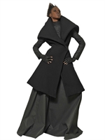 GARETH PUGH - LEATHER AND WAFFLE WOOL COAT - BLACK