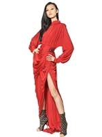 BALMAIN - JEWELLED VISCOSE JERSEY LONG DRESS - RED