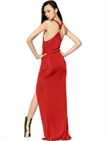 BALMAIN - VISCOSE JERSEY LONG DRESS - RED