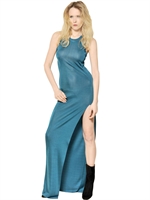 BALMAIN - VISCOSE JERSEY LONG DRESS - TEAL