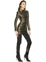 BALMAIN - GOLD LUREX STRIPED LEATHER DRESS - BLACK/GOLD