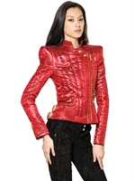 BALMAIN - QUILTED TECHNO SATIN PERFECTO JACKET - RED
