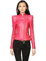 BALMAIN - NAPPA LEATHER PERFECTO JACKET - FUCHSIA