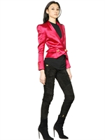 BALMAIN - SILK & WOOL SATIN JACKET - FUCHSIA