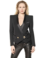 BALMAIN - SILK SATIN & WOOL GRAIN DE POUDRE JACKET - BLACK