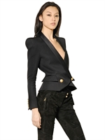 BALMAIN - SILK SATIN LAPEL WOOL GRAIN DE POUDRE - BLACK