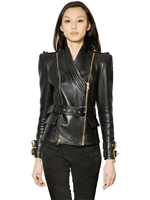 BALMAIN - BELTED KIMONO NAPPA LEATHER JACKET - BLACK