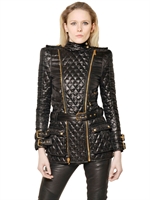 BALMAIN - LONG QUILTED PERFECTO JACKET - BLACK