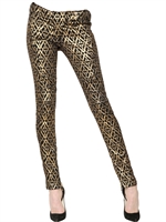 BALMAIN - METALLIC PRINT COTTON DENIM JEANS - BLACK/GOLD