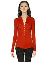 BALMAIN - COTTON CASHMERE JERSEY TOP - RED