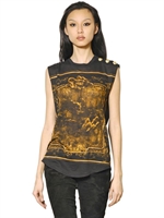BALMAIN - PRINTED COTTON MICROMODAL JERSEY TOP - BLACK/GOLD