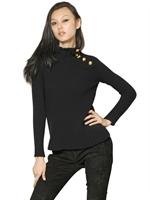 BALMAIN - HIGH NECK WOOL KNIT SWEATER - BLACK