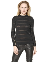 BALMAIN - STRIPED WOOL CASHMERE KNIT SWEATER - BLACK