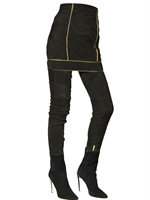 BALMAIN - GOLD CONTOUR SUEDE LEATHER SKIRT - BLACK