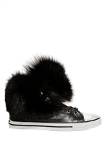 DIONISO - 20MM CALF AND FOX FUR SNEAKERS - BLACK