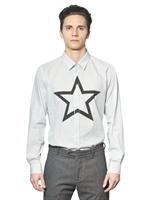 MSGM - STAR PRINTED STRIPED COTTON POPLIN SHIRT - GREY