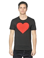 MSGM - HEART PRINTED COTTON JERSEY T-SHIRT - BLACK