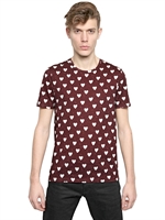 BURBERRY PRORSUM - HEARTS PRINTED COTTON JERSEY T-SHIRT - BORDEAUX