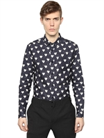 BURBERRY PRORSUM - HEARTS PRINTED COTTON POPLIN SHIRT - BLUE