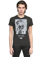 TOM REBL - CROWN PRINTED COTTON JERSEY T-SHIRT - BLACK