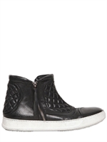 BB BRUNO BORDESE WASHED - QUILTED LEATHER ZIPPED SNEAKERS - BLACK