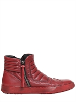 BB BRUNO BORDESE WASHED - PADDED NAPPA LEATHER ZIP UP SNEAKERS - RED
