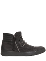BB BRUNO BORDESE WASHED - STUDDED NUBUCK ZIPPED SNEAKERS - BLACK