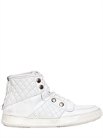 BB BRUNO BORDESE WASHED - QUILTED NAPPA LEATHER SNEAKERS - WHITE