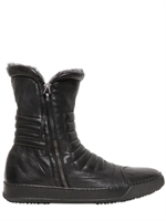 BB BRUNO BORDESE WASHED - PADDED SHEARLING NAPPA HIGH TOP SNEAKERS - BLACK