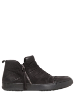 BB BRUNO BORDESE WASHED - NUBUCK SIDE ZIPPED SNEAKERS - BLACK