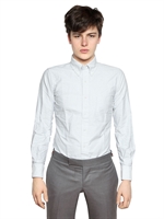 THOM BROWNE - PINSTRIPED COTTON OXFORD SHIRT - WHITE/GREY