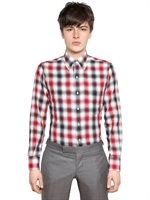 THOM BROWNE - SIGNATURE CHECKED COTTON FLANNEL SHIRT - WHITE/RED/NAVY