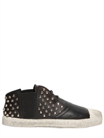 GIENCHI - STUDDED LEATHER ELASTICIZED SNEAKERS - BLACK