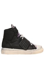 GIENCHI - LAME' & NAPPA STRAP HIGH TOP SNEAKERS - BLACK/VIOLET