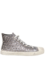 GIENCHI - LAME' LEATHER HIGH TOP SNEAKERS - SILVER