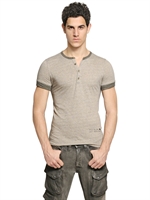 CYCLE - MELANGE RUSTIC COTTON SERAFINA T-SHIRT - MUD GREY