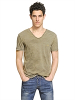 CYCLE - WASHED COTTON JERSEY V-NECK T-SHIRT - MILITARY GREEN