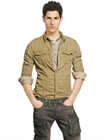 CYCLE - JAPANESE TOILE STRETCH WRINKLED SHIRT - KHAKI