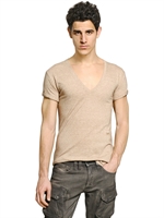 CYCLE - COTTON & WOOL JERSEY MELANGE T-SHIRT - BEIGE