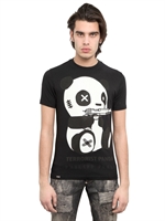 PHILIPP PLEIN - TERRORIST PANDA COTTON JERSEY T-SHIRT - BLACK