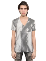 PHILIPP PLEIN - AMERICAN FLAG PRINTED COTTON T-SHIRT - GREY
