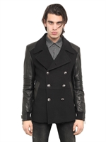 PHILIPP PLEIN - CABAN AUS WOLLGEWEBE & LEDER - SCHWARZ