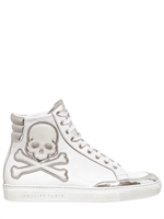 PHILIPP PLEIN - SKULL EMBROIDERY LEATHER - WHITE