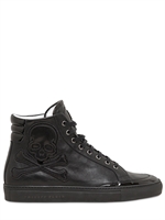 PHILIPP PLEIN - SKULL EMBROIDERY LEATHER - BLACK