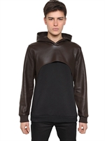 GIVENCHY - FELPA IN COTONE E NAPPA CON CAPPUCCIO - NERO/MARRONE