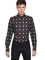 GIVENCHY - SCARAB PRINT CHECKED COTTON SHIRT - DARK GREY