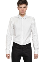GIVENCHY - CONTRASTING COLLAR COTTON POPLIN SHIRT - WHITE