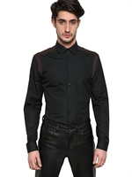 GIVENCHY - TWO TONE COTTON POPLIN & TWILL SHIRT - BLACK/BROWN